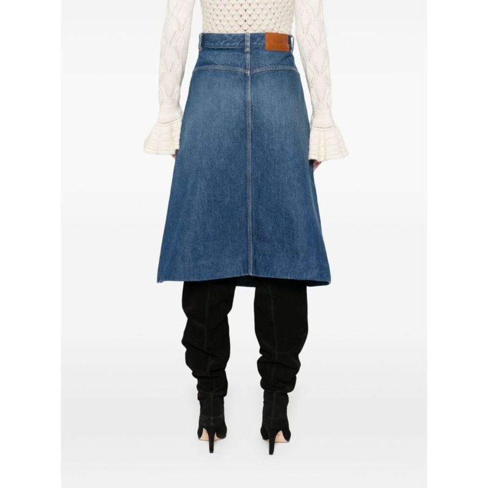 CHLOE Women's Denim A-Line Skirt with Zipper Pockets Women BLUE Skirts - Picture 3 of 5